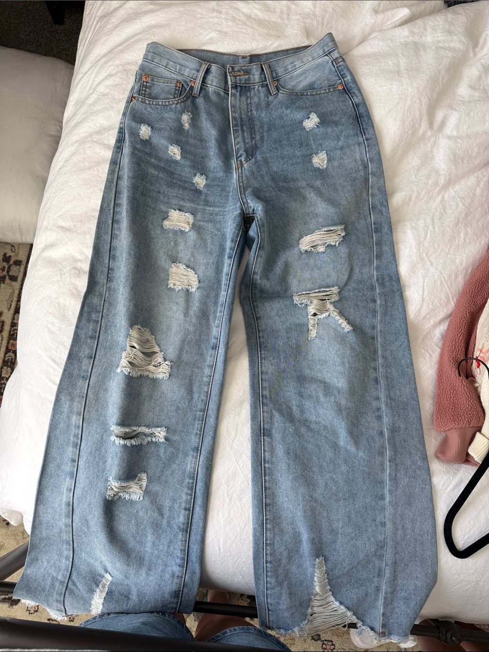 So Me Light Blue Distressed Wide-Leg Jeans